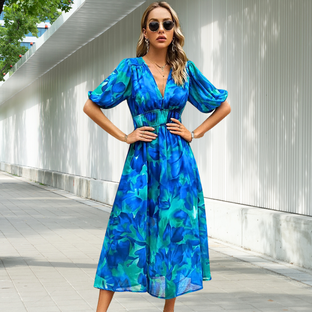 Florencia™ - Vibrant Bloom Midi Dress