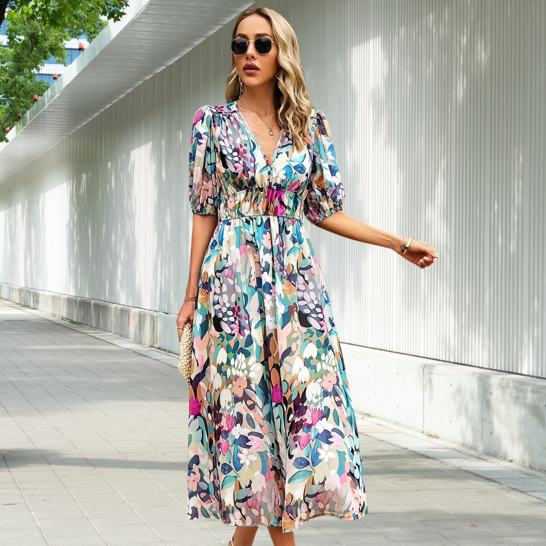 Florencia™ - Vibrant Bloom Midi Dress