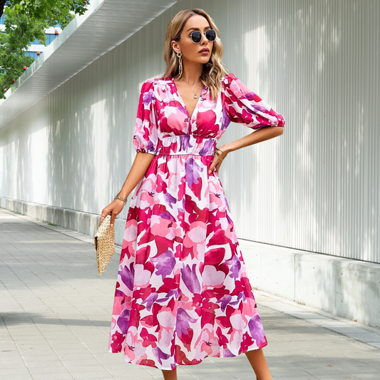 Florencia™ - Vibrant Bloom Midi Dress