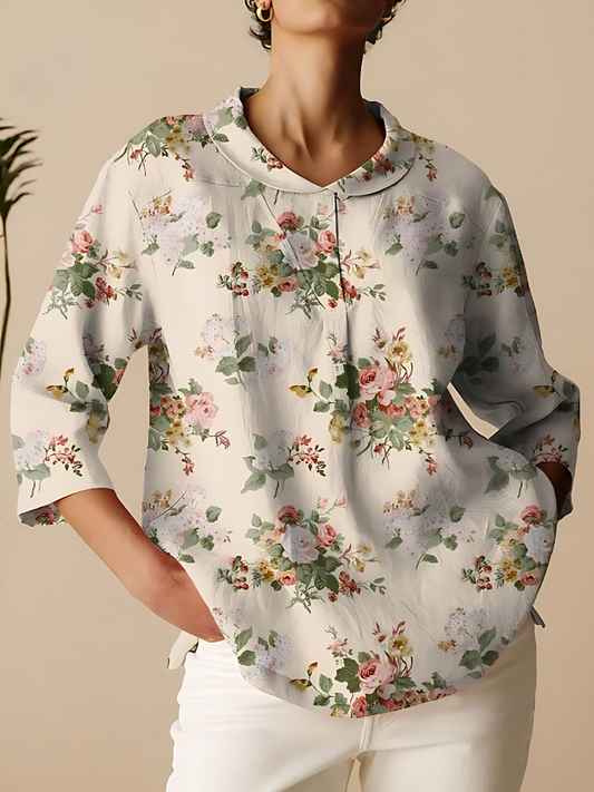 FloraBloom™ | Women’s Floral Collar Blouse