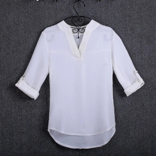 PureGrace™ - Rolled Sleeve V-Neck Blouse