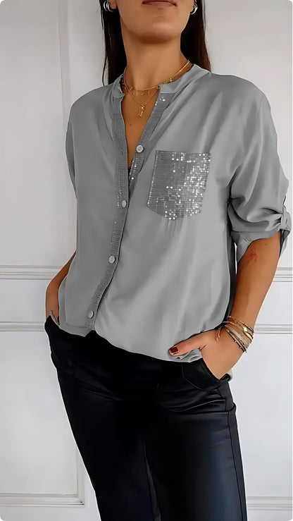 LuxeShine™ | Women’s Sequin Button-Down Shirt