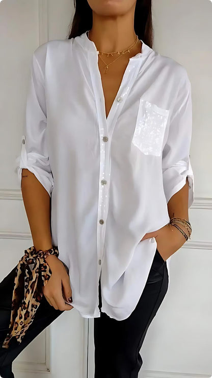 LuxeShine™ | Women’s Sequin Button-Down Shirt