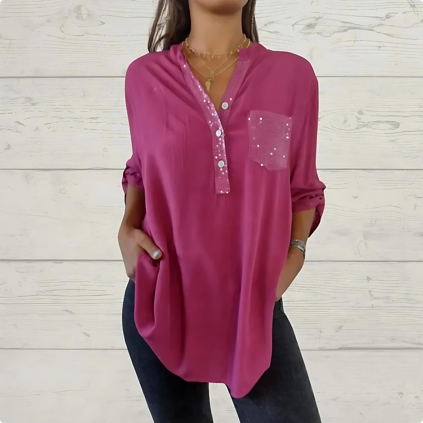 LuxeShine™ | Women’s Sequin Button-Down Shirt