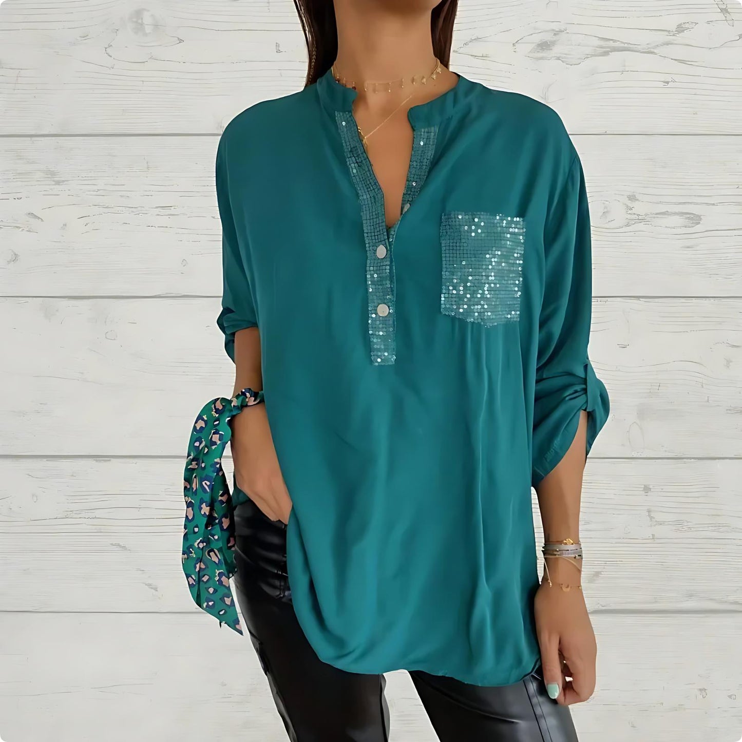 LuxeShine™ | Women’s Sequin Button-Down Shirt