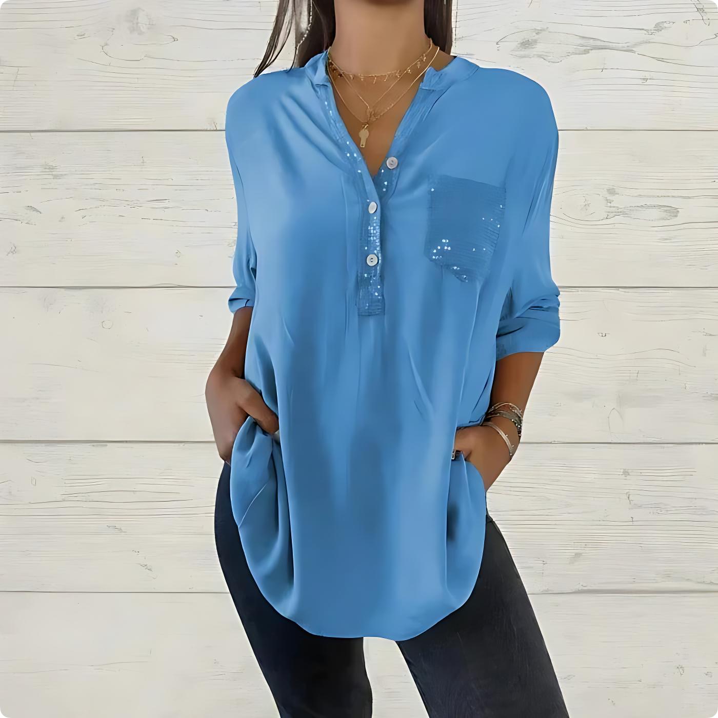 LuxeShine™ | Women’s Sequin Button-Down Shirt