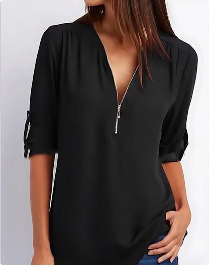 UrbanEase™ | Women’s Zip-Front Relaxed Blouse