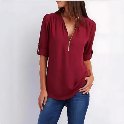 UrbanEase™ | Women’s Zip-Front Relaxed Blouse