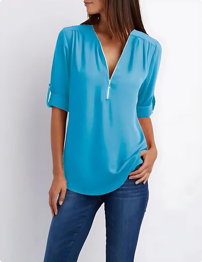 UrbanEase™ | Women’s Zip-Front Relaxed Blouse