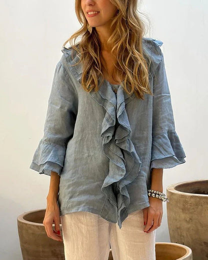 Kaylee™ | Ruffled Cotton Linen Shirt