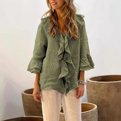 Kaylee™ | Ruffled Cotton Linen Shirt