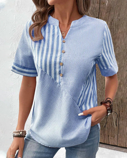 Vivian™ | Casual Striped Button-Down Blouse