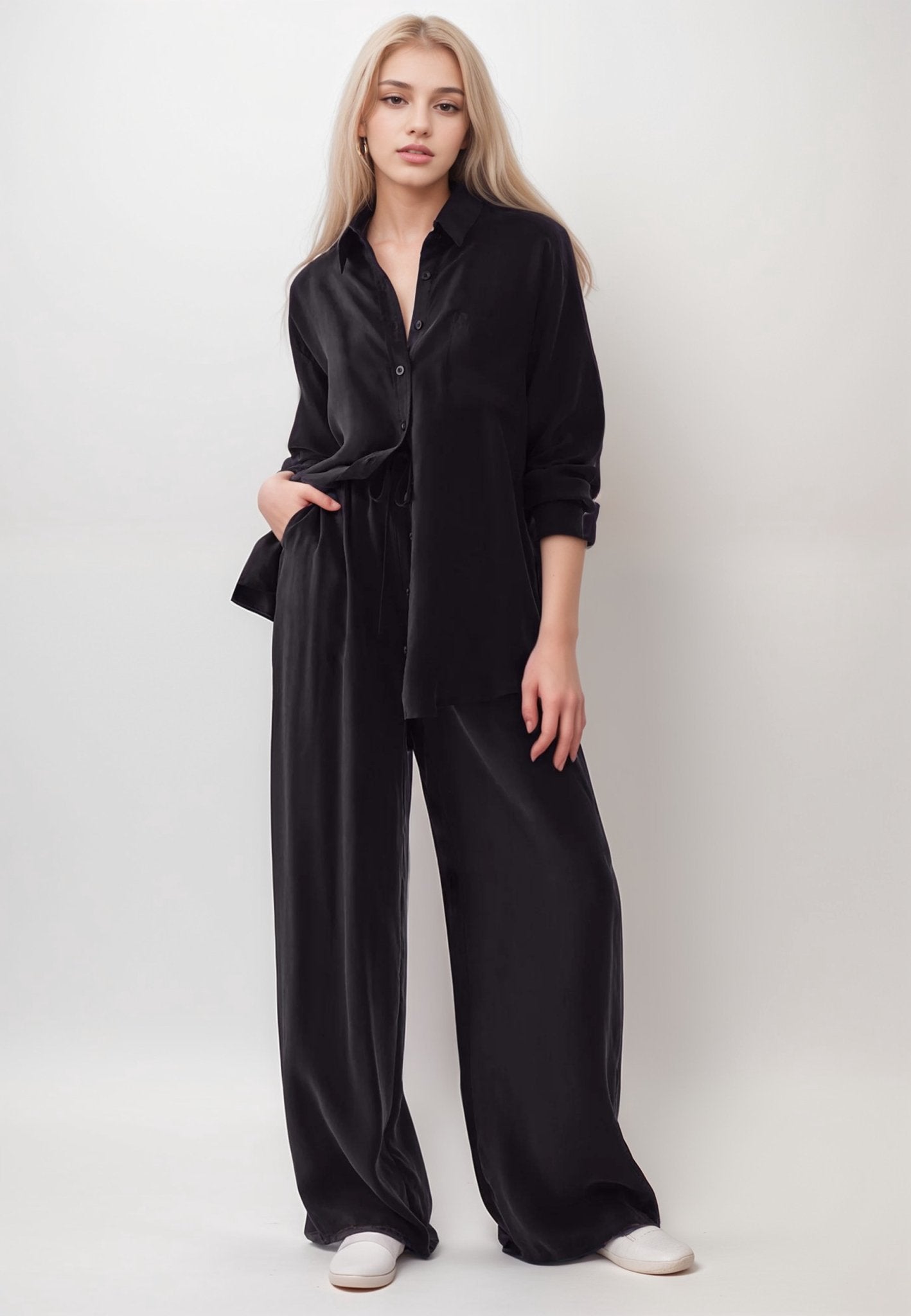 Aurelia™ - Black Linen Lounge Wear Set