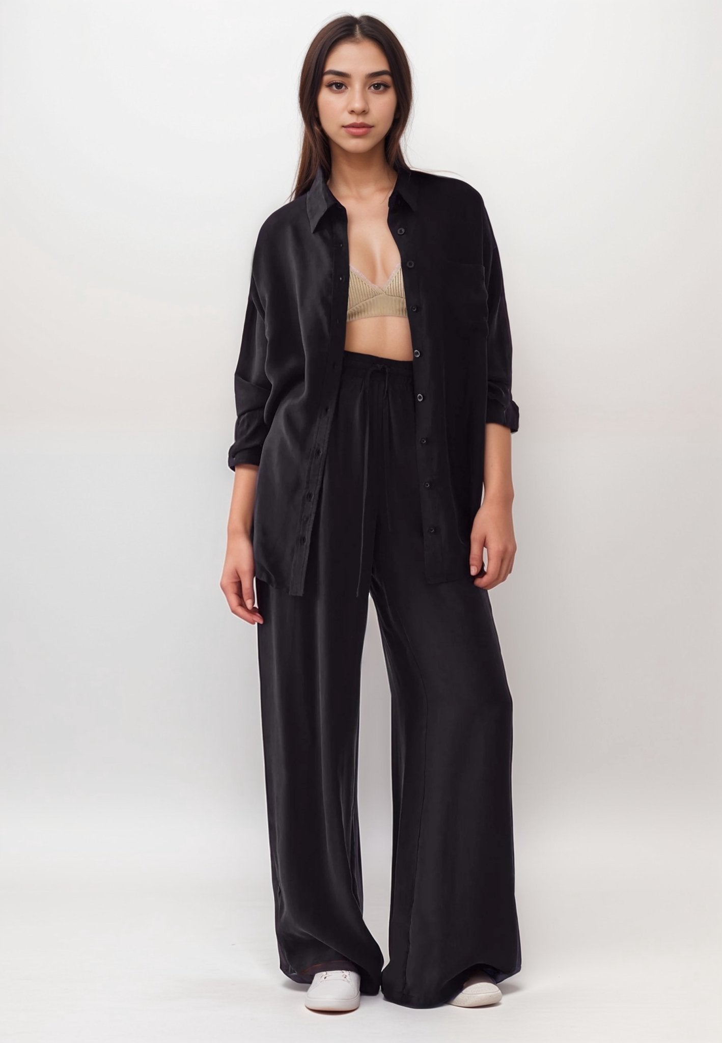 Aurelia™ - Black Linen Lounge Wear Set